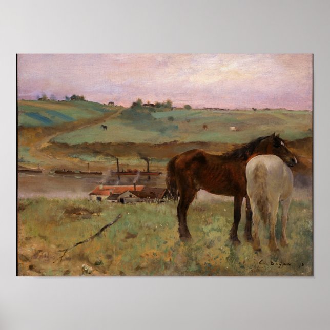 Poster Chevaux dans un pré Degas Art (Devant)