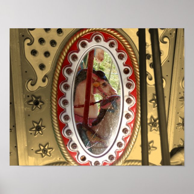 Poster Chevaux De Carrousel En Miroir Sepia Couleur Parti (Devant)