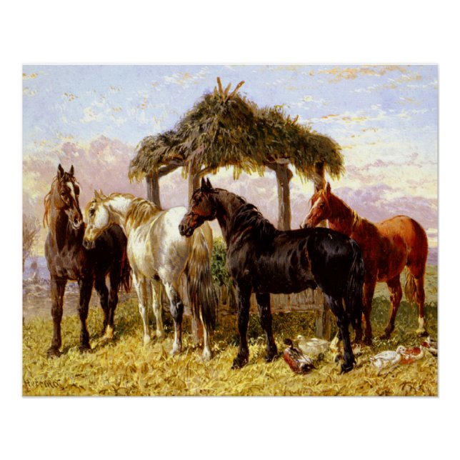 Poster Chevaux par une rivière vers les années 1800 (Devant)