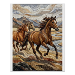 Poster Chevaux Sauvages en Course Nature Majestueuse Esta
