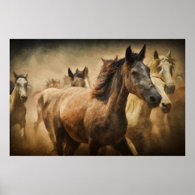 Poster Chevaux sauvages peinture numérique (Devant)