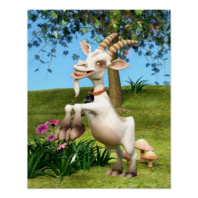Poster Chèvre de dessin animé drôle Art d'animal de jardi (Devant)