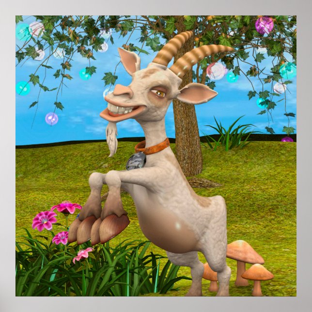 Poster Chèvre de dessin animé drôle Art d'animal de jardi (Devant)