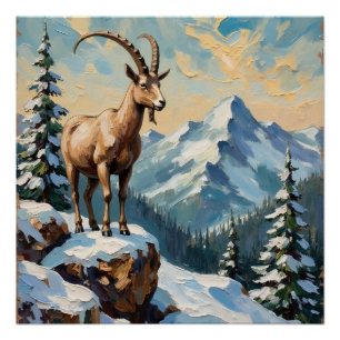 Poster Chèvre de montagne vintage sur la crête de Noël gi