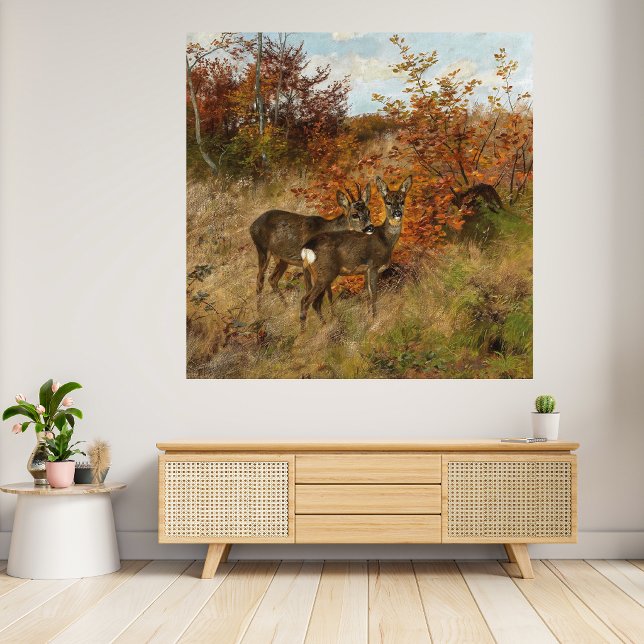Poster Chevreuil avec feuilles d'automne, faune vintage  (Créateur téléchargé)