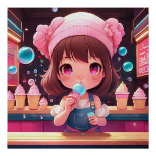 Poster Chibi Art Chibi Caractère crème glacée