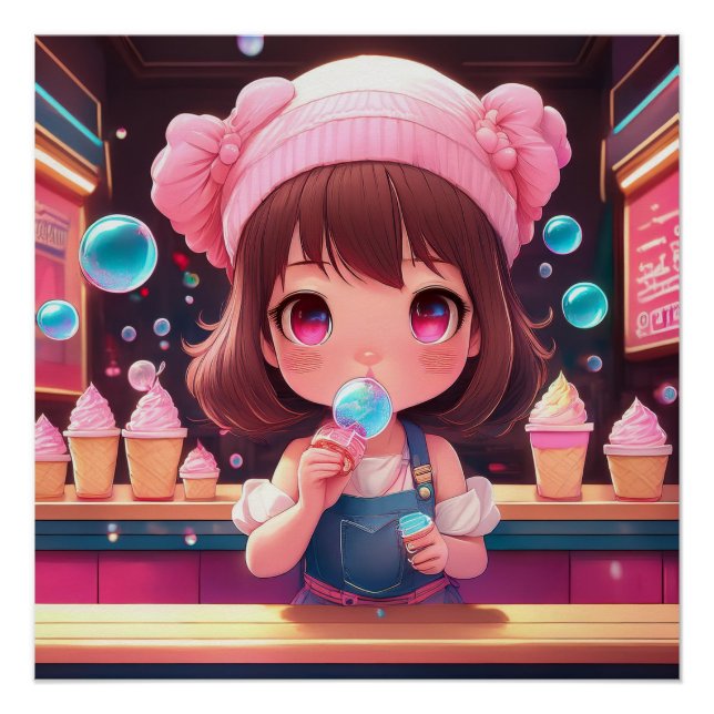 Poster Chibi Art Chibi Caractère crème glacée (Devant)
