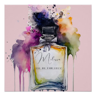Poster Chic Eau De Fabulous Customisé Aquarelle Parfum