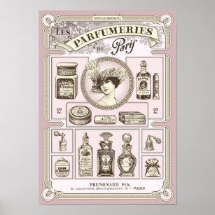 Poster chic Shabby rose français/parfumerie Paris