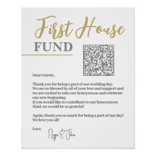 Poster Chic White & Gold Elegant QR Code First House Fund