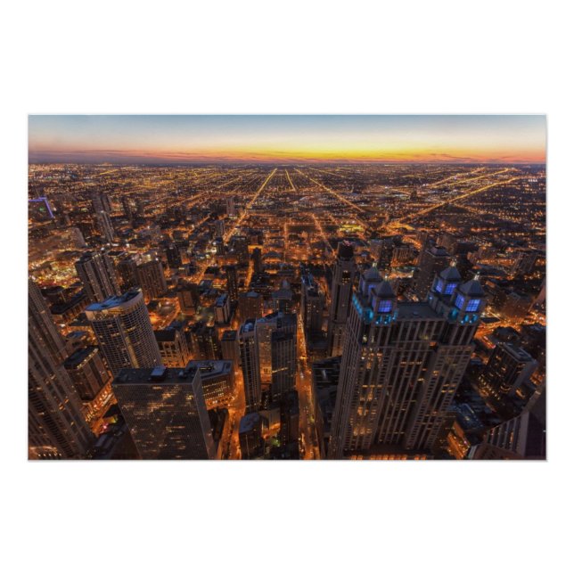 Poster Chicago centre-ville au coucher du soleil (Devant)