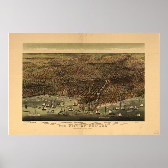 Poster Chicago Illinois 1892 Antique Panoramic Map (Devant)
