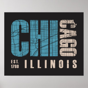 Poster Chicago, Illinois   Carte graphique