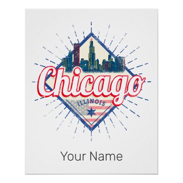 Poster Chicago Illinois États-Unis Retro Skyline États-Un (Devant)