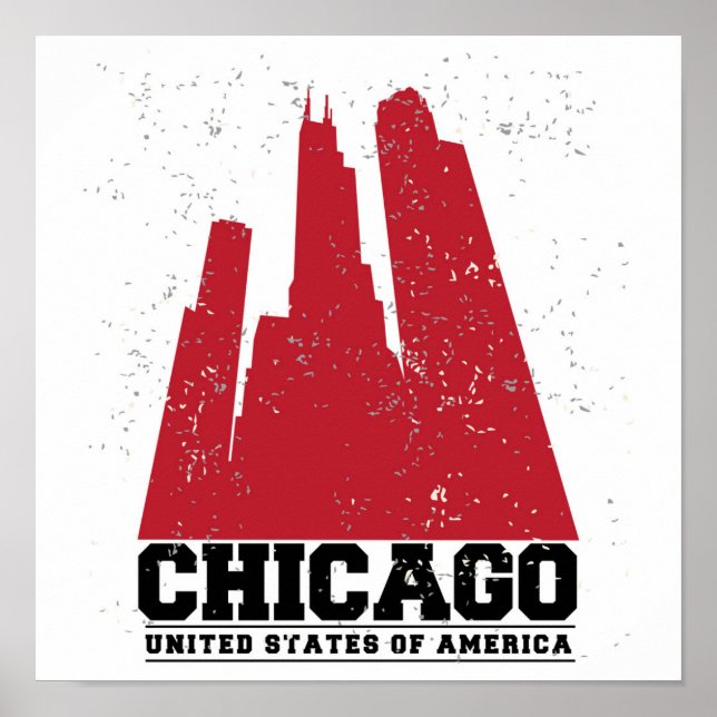Poster Chicago, Illinois | Red City Skyline (Devant)