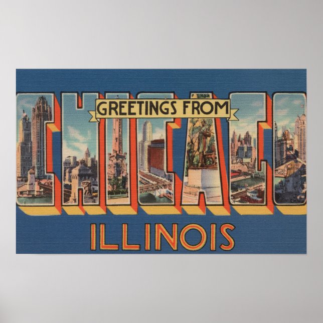 Poster Chicago, Illinois - Scènes de grandes lettres (Devant)