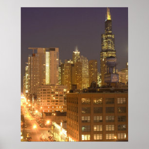 Poster Chicago, Illinois, vue panoramique depuis West Loo