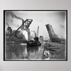 POSTER CHICAGO MARITIME INDUSTRIEL À LA VAPEUR C. 1890