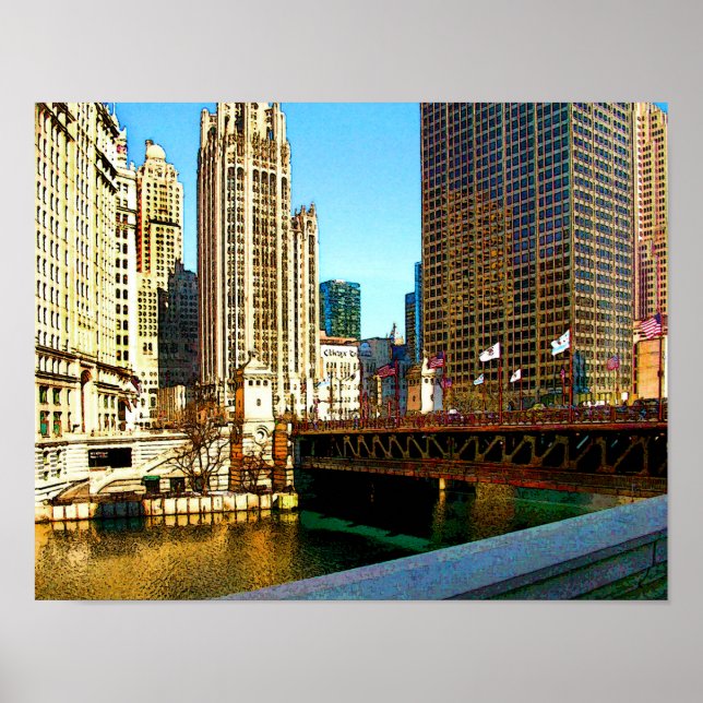 Poster Chicago River View North (Devant)