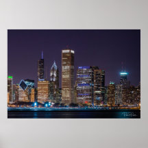 Poster - Chicago Skyline Illinois avec ciel noctur