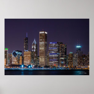 Poster - Chicago Skyline Illinois avec ciel noctur