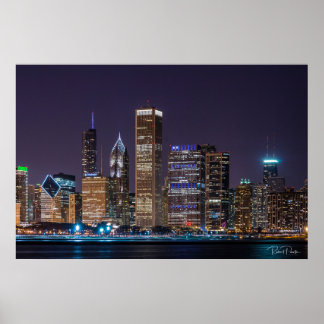 Poster - Chicago Skyline Illinois avec ciel noctur