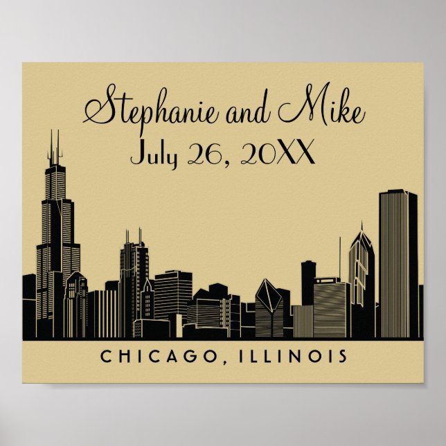 Poster Chicago Skyline Or Réception de mariage de bienven (Devant)