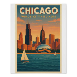 Poster Chicago Skyline Rétro – Voyage dans la Ville du Ve