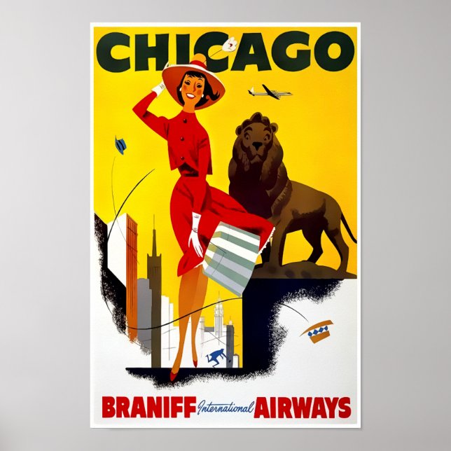 Poster CHICAGO WINDY CITY VINTAGE VOYAGE c. 1955 (Devant)