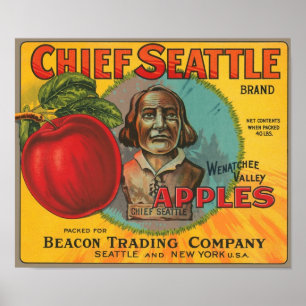 Poster Chief Seattle Brand Apples Vintage Crate Label