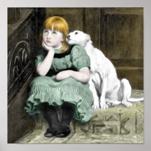 Poster Chien Adoring Girl Victorian Peinture