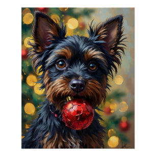 Poster Chien Affenpinscher avec ornement de Noël