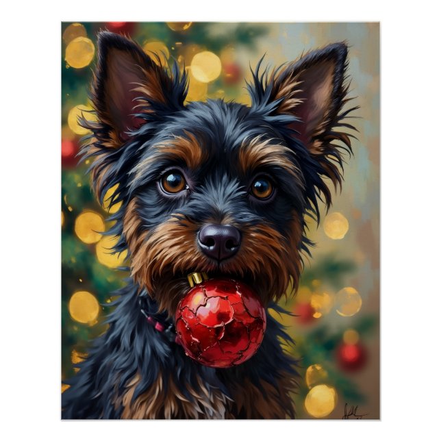 Poster Chien Affenpinscher avec ornement de Noël (Devant)