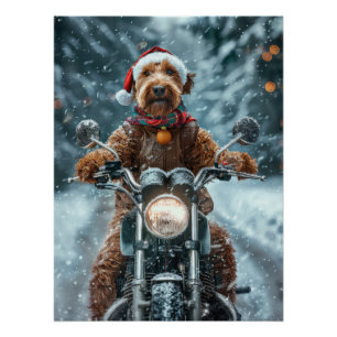 Poster Chien Airedale à moto Noël