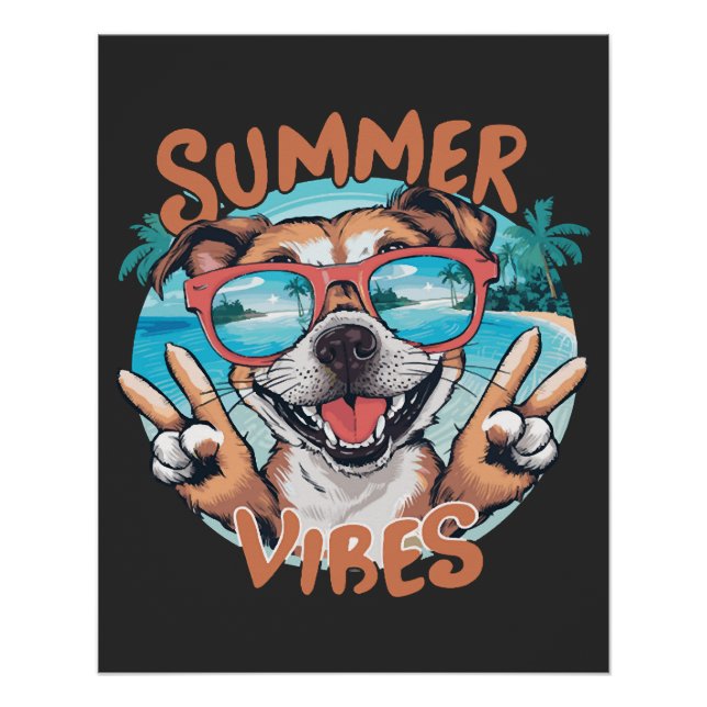 Poster Chien ambiance estivale avec sensation de vacances (Devant)