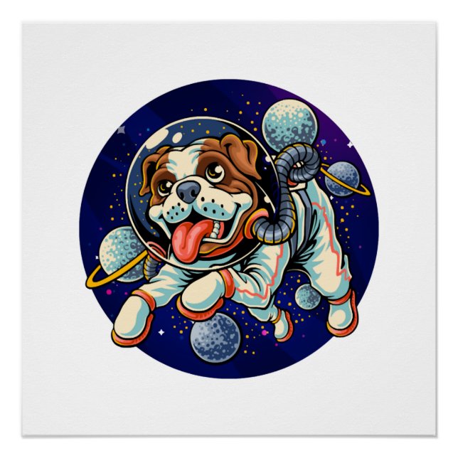 Poster Chien astronaute, chien spatial (Devant)