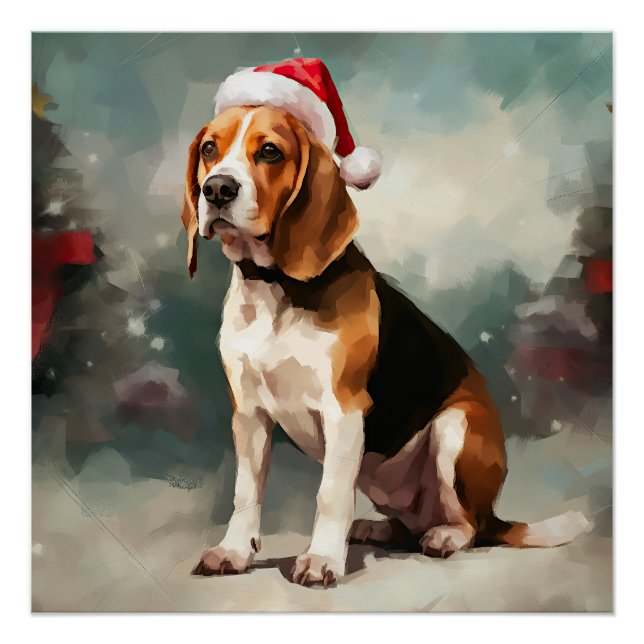 Poster Chien beagle à Noël de neige (Devant)