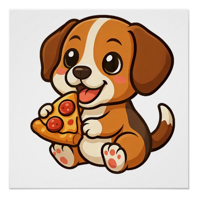 Poster Chien beagle mignon pizza amateurs de pizza dessin (Devant)