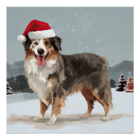 Chien berger australien en Noël de neige