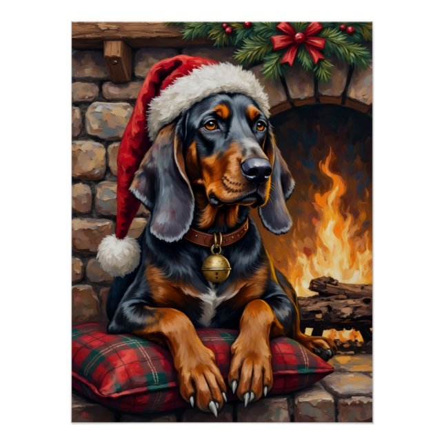 Poster Chien Bluetick Coonhound Cabane Cosy Noël (Devant)