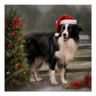 Poster Chien Border Collie dans la neige de Noël