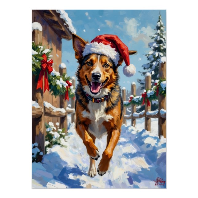 Poster Chien Bouvier Australien Red Heeler Noël (Devant)