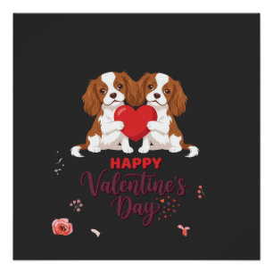 Poster Chien Cavalier King Day de la Saint-Valentin Flora