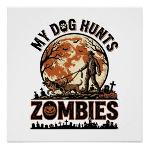 Poster Chien chasse les zombies Conception de vecteur Hal
