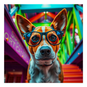 Poster Chien Cool avec Lunettes de Soleil