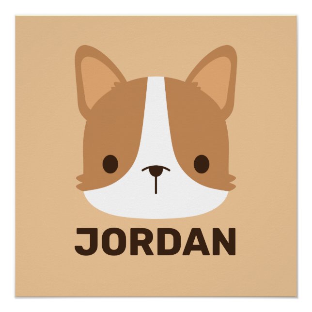 Poster Chien Corgi mignon avec nom personnalisé (Devant)