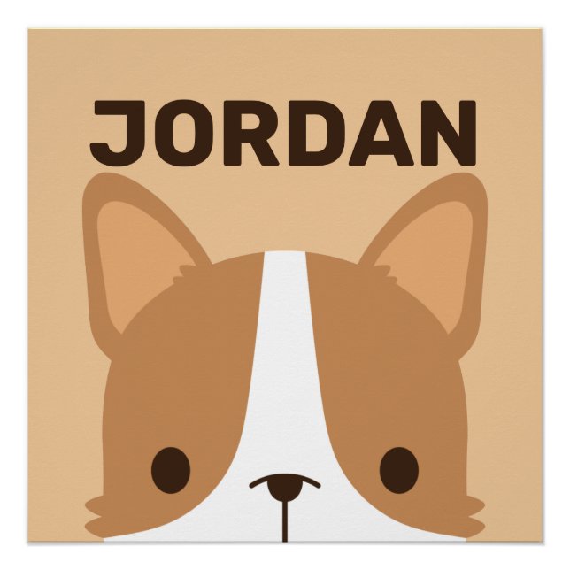 Poster Chien Corgi Mignon avec Nom Personnalisé (Devant)