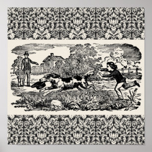 Poster Chien courant art animal antique illustration vict