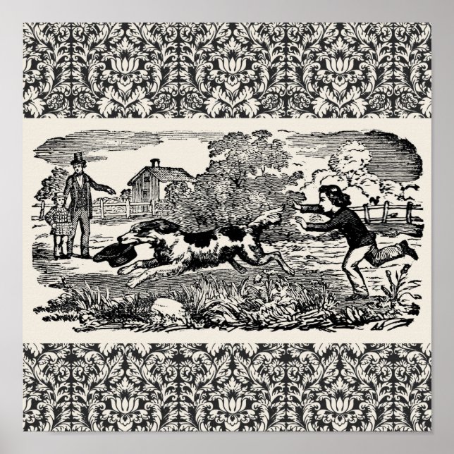 Poster Chien courant art animal antique illustration vict (Devant)
