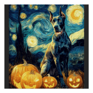 Poster Chien Danois Géant Mignon Halloween Jack O Lantern